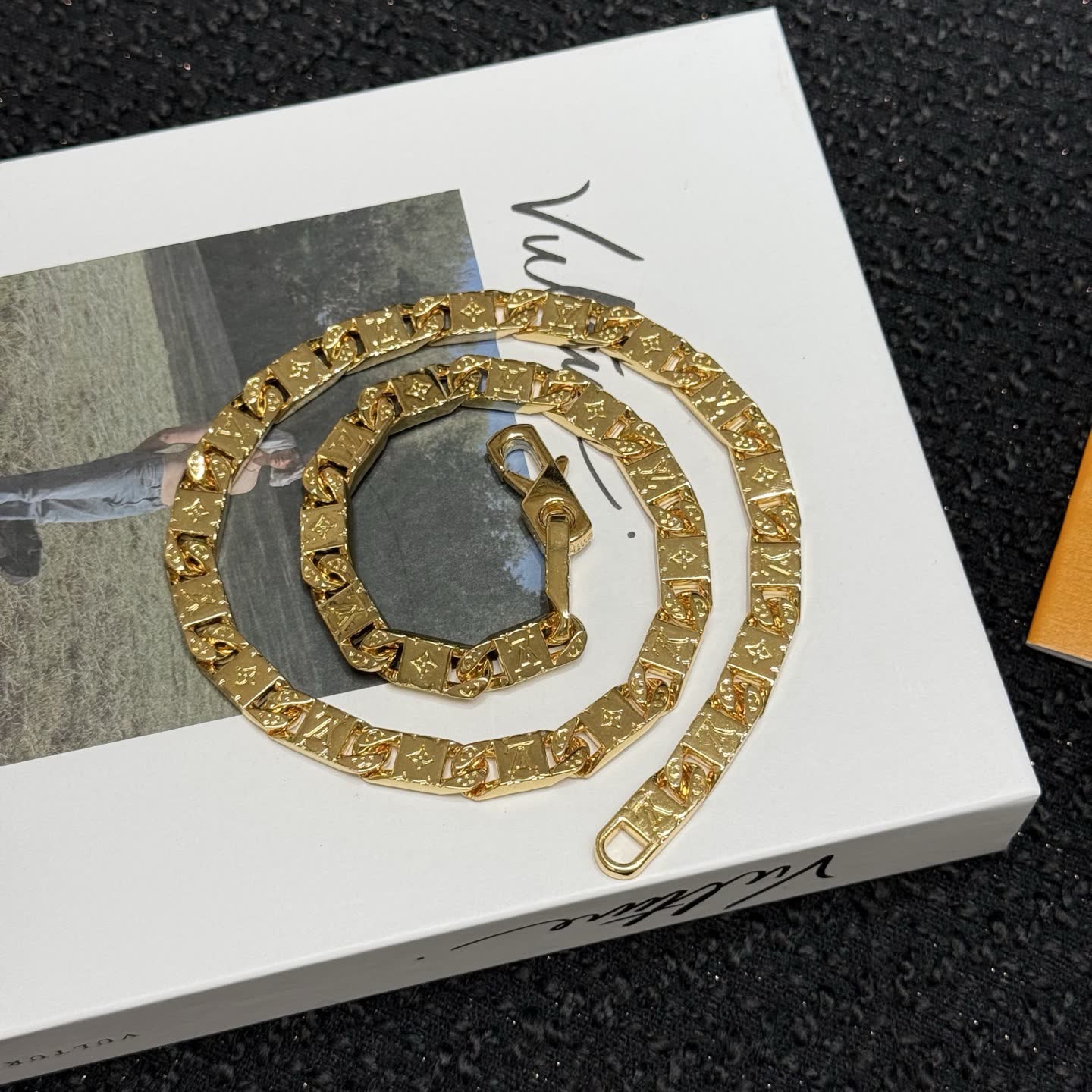 Louis Vuitton Gold Tone Monogram Necklace